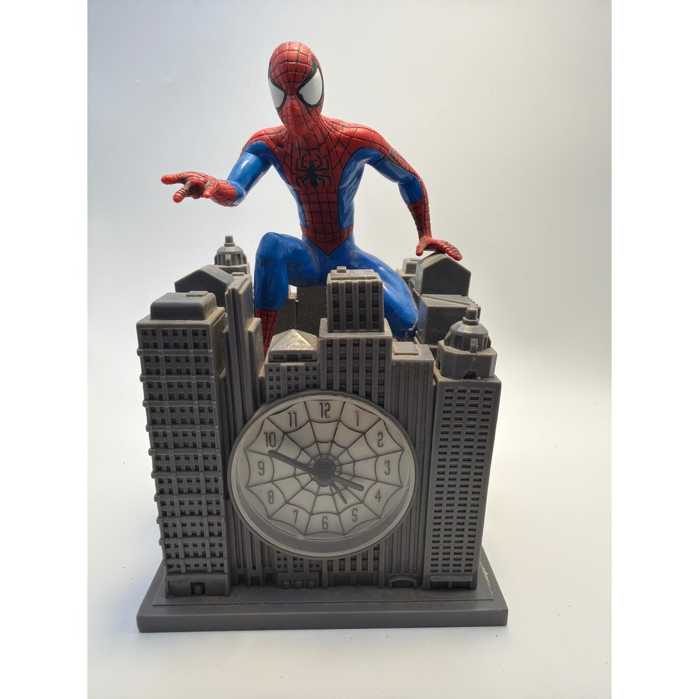Vintage 2002 Marvel Spider-Man City Skyline Alarm Clock Tek Time Works
